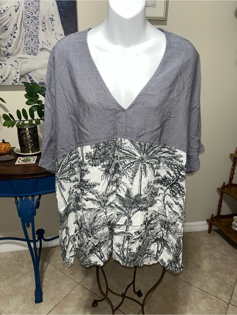 MAT Resort wear Oversized  Tropical Print Tunic Top - Made in Greece L / XL